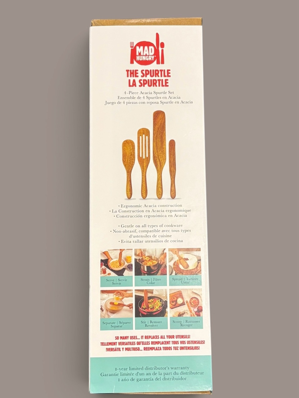 Mad Hungry 4-Piece Acacia Spurtle Set MSRP $40 As Seen on TV NIB - Picture 7 of 8